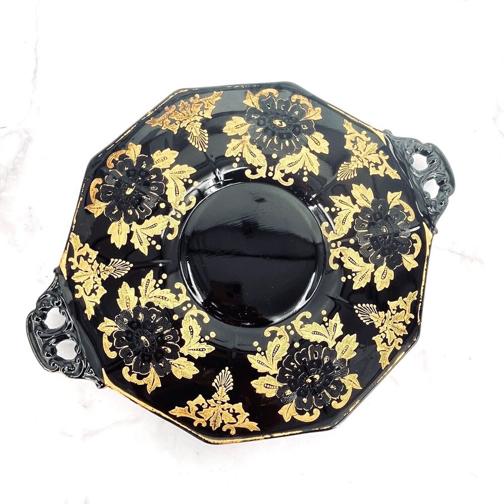 Cambridge LORNA Ebony Gilt 2-Handle Serving Platter Rare Vintage 1930's